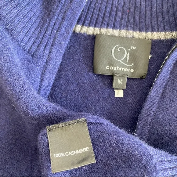 QI navy CASHMERE ZIP PULLOVER